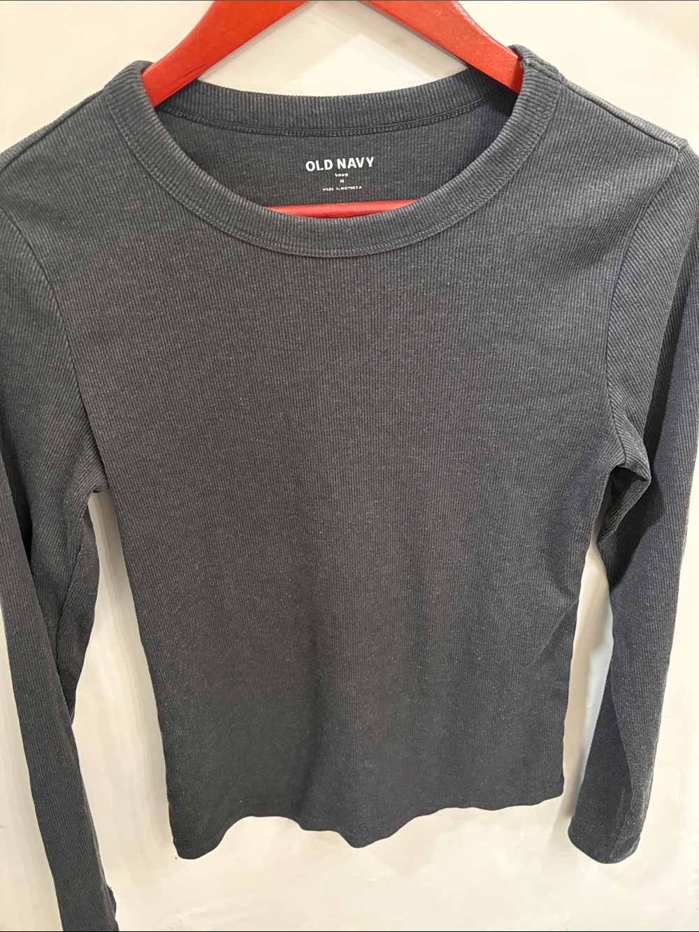 Old Navy Women's Long-Sleeve Ribbed Crewneck Top - Charcoal